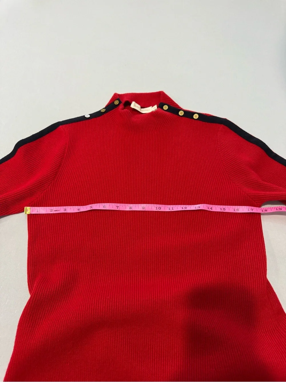 Tory Burch Sardy Merino Wool Sweater Dress Red Navy Gold Buttons L